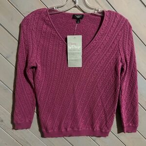 Talbots Petites V-Neck Cable Knit Sweater‎ Women's Size P Raspberry